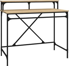 Biurko metalowe z nadstawką w stylu loft dąb sonoma E9-B72
