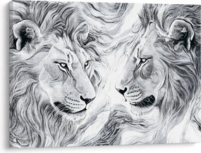Obraz - Rysowane lwie głowy (70x50 cm)