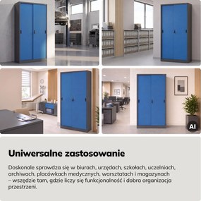 Szafa metalowa biurowa z drzwiami przesuwnymi antracytowo-niebieska, 900x1850x400 mm: KUBA