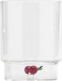 Zafferano Teca Frutta - Zestaw 6 szklanek ze szkła borokrzemianowego z wiśniami - 35 cl, kubek z podwójnym dnem, ręcznie zdobiony, łatwy do mycia