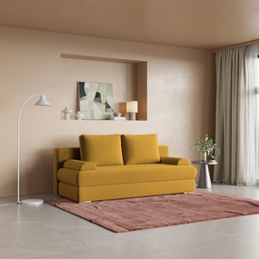 Masseno Sofa ASPERO z funkcją spania i pojemnikiem na pościel, Rozkładana sofa - Żółty, KRONOS 01