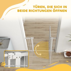 PawHut 76 cm wysokości bramka dla zwierząt do ram drzwi, korytarzy i schodów, 76-104 cm szerokości, Metal i Plastik, Biały