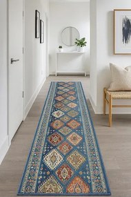 Niebieski wzorzysty chodnik dywanowy na metry G0-T71