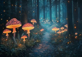Fototapeta - Magiczny las z grzybami (196x136 cm)