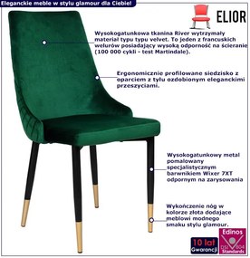 Zielone krzesło glamour z pikowanym tyłem - Ledar
