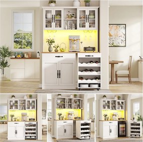 Wysoka komoda kuchenna - 140 x 38 x 180 cm - z szufladą + drzwi + diody LED + wózek na kółkach - MDF - biała