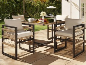 Zestaw jadalniany ogrodowy na 4 osoby, lin, 1 stół jadalniany z rysunkiem bezpieczeństwa, z żelaza ocynkowanego, 4 fotele, szary