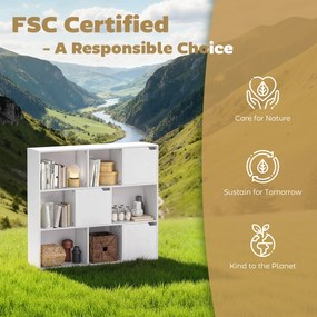 HOMCOM Regał na książki, 9 modułów, 3 drzwi, 6 otwartych półek, do salonu, sypialni, płyta wiórowa, biały