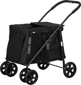 Outsunny Wózek dla Psa z Poduszką 3 Kieszenie Składany do 20kg Czarny | Aosom PL