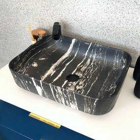 Umywalka ceramiczna nablatowa marmurowa prostokątna czarna 50 x 39 cm MARBE BLACK