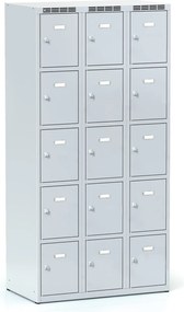 Alfa 3 Szafka skrytkowa S6, 15 schowków, 1800 x 900 x 500 mm, zamek obrotowy, drzwi szare