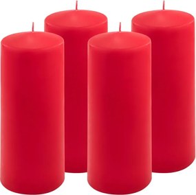Zestaw świec słupkowych, 20 cm, Ø 7,5 cm, czerwony, 4 szt.