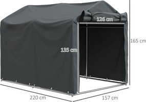 Outsunny Namiot garażowy, wodoodporny namiot z drzwiami, odporny na UV 220 x 157 x 165 cm Ciemnoszary