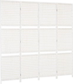 HOMCOM Parawan 4-częściowy 181 x 180 cm, Składany, z 2 półkami wykonany z drewna sosnowego i bambusa, do sypialni, biały | Aosom PL