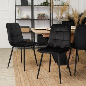 Zestaw Stół Prostokątny Rozkładany CLARK 120-160 cm Dąb Artisan/Czarny i 4 Krzesła Tapicerowane do Jadalni PERU Czarne Welurowe