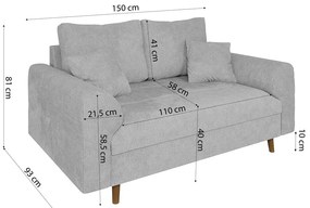 Jasnoszara sofa 150 cm Ariella – Ropez