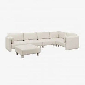 5-częściowa Sofa Modułowa Narożna Prawa I Pufa Z Tkaniny Bouclé Artemisa Tkanina Bouclé W Kolorze Kremowo-beżowym - Sklum