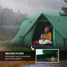 Outsunny Namiot kempingowy dla 5-6 osób, namiot rodzinne, haki do lamp, kieszenie boczne, 4,55x2,3x1,8m, Zielony/Czarny