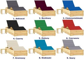 Drewniany leżak z szarą poduszką i stolikiem - Ogebis
