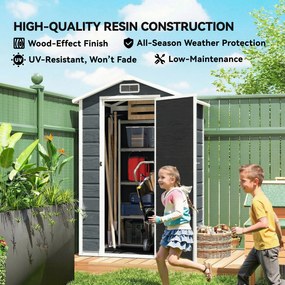 Outsunny Domek ogrodowy 1,1 m² z wyglądem drewna, okno, dwuspadowy dach, wentylacja, podłoga, zamek, rękawice, szary | Aosom PL