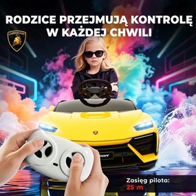 AIYAPLAY Elektryczne auto 12 V z pilotem 2,4 GHz, 2 silniki, LED, muzyka — 101,5 x 49 x 43 cm, żółte