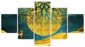 Obraz - Abstrakcja, złoty krajobraz (125x70 cm)