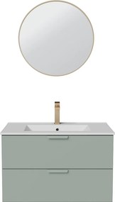 Wisząca szafka łazienkowa z umywalką wpuszczaną w blat, baterią i lustrem – Szałwiowa zieleń – Szer80 cm – AVORELI
