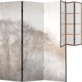 Parawan pokojowy 3-częściowy 135x172 Jednostronny dekoracyjny japandi wabi-sabi Szary Drzewa We Mgle