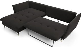 Narożnik GLAM Lewostronny z funkcją spania, zestaw z poduszkami wolnostojący tkanina RIVIERA 100 Czarny DOMO HOME