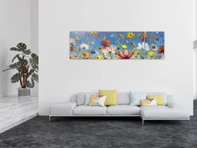 Malowany obraz kwitnącej łąki (170x50 cm)