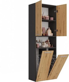 Meble łazienkowe, 174 x 30 x 60 cm, Antracyt / Dąb Artisan