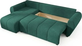 Rozkładana narożna sofa SEVIO 246x145 cm, butelkowozielona, uniwersalna + 2 poduszki GRATIS