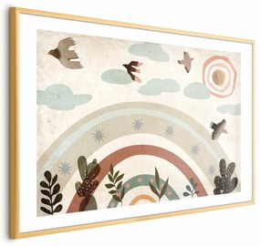 Plakat Tęcza i ptaki 60x40 cm z ramą złotą z marginesem ARTGEIST B