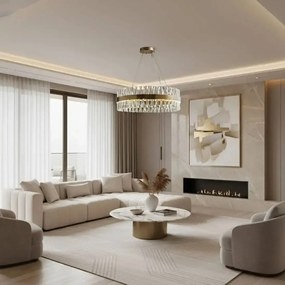 Żyrandol kryształowy oświetlenie małego salonu - Cesar 60cm pierścień, kolor złoty-mosiądz, regulowana barwa światła