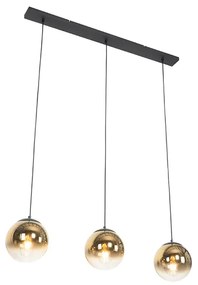 Lampa wisząca w stylu art deco czarna ze złotym szkłem, owalna, 3-światłowa - Pallon ArtDeco Oswietlenie wewnetrzne