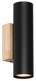 Nowoczesna lampa ścienna czarna z drewnem 2 światła - Jeana