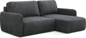 Narożnik prawostronny z funkcją spania - z tkaniny szenilowej - ciemny szary - LILO