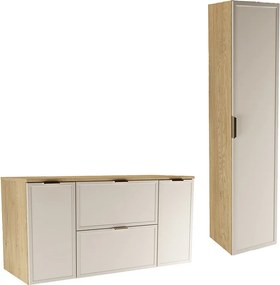 Zestaw do Łazienki 120cm Szafka z Blatem 2D2S Słupek Fronty Ramka Dąb Cremona / Kaszmir Roma