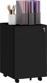 Vinsetto Kontener na dokumenty, 3 szuflady, zamykany, na kółkach, 37 cm x 43,5 cm x 60 cm, Czarny | Aosom PL