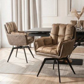 Krzesło Tapicerowane Obrotowe ISLA Brązowe Nowoczesne Loft