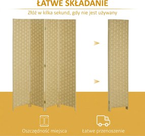 HOMCOM Parawan 4-częściowy 160 x 170 cm, przegroda z włókna falistego do salonu, brązowy | Aosom PL