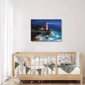 Obraz na szkle - Latarnia morska na brzegu oceanu, akwarela (70x50 cm)