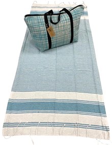 Stylowy komplet torba plażowa + ręcznik HAMAM 75x150 cm turkusowy