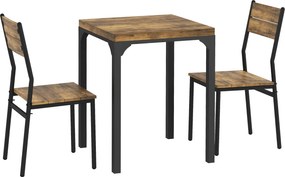 HOMCOM Zestaw Stołowy 3-częściowy, Stolik i 2 Krzesła, MDF+Metal, Brązowy