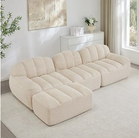 Canapé 3 places modulable en forme de L - avec pouf - velours côtelé - 288x165x79cm - Beige