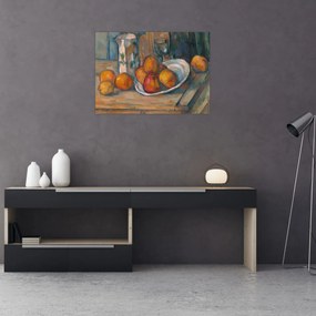 Obraz na szkle - Paul Cézanne, Still Life with Milk Jug and Fruit, reprodukcje (70x50 cm)