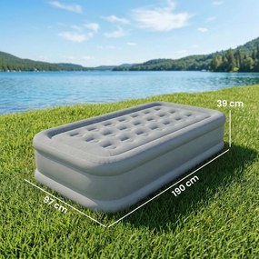 Outsunny Materac Dmuchany 1-osobowy Samopompujący Łóżko z Wbudowaną Elektryczną Pompką w 3 Minuty Flokowana Powierzchnia | Aosom PL