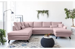 Pudroworóżowa rozkładana sofa w kształcie litery "U" Miuform Charming Charlie, lewostronna