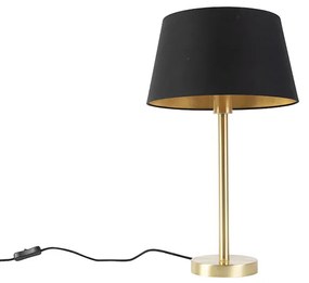 Klasyczna lampa stołowa mosiężna z czarnym kloszem 32 cm - Simplo