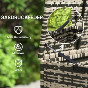 Outsunny Skrzynia Ogrodowa z Rattanu 350L, 2-Poziomy, z Pokrywą, Podnośnikami, Uchwytami, 118 x 57 x 69 cm, Mieszany Szary